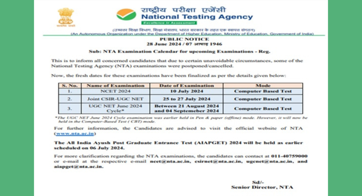 NTA Announces Fresh Dates For UGC-NET, CSIR UGC-NET, NCET Examinations